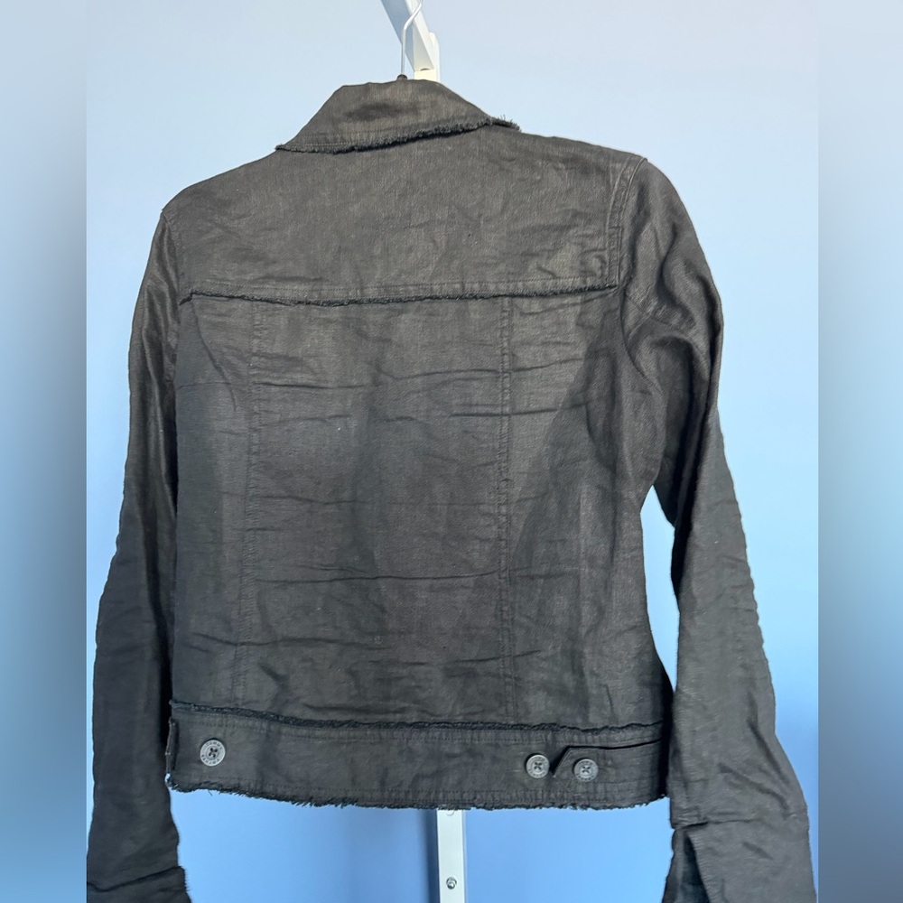 Tommy Bahama Two Palms 100% Linen Raw edge jacket.  Black Button-Front. - Picture 3 of 7